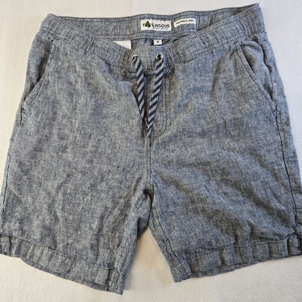 Linen Blend Men's 7" Shorts Blue Heather Drawstring Elastic Tallwoods Size Med